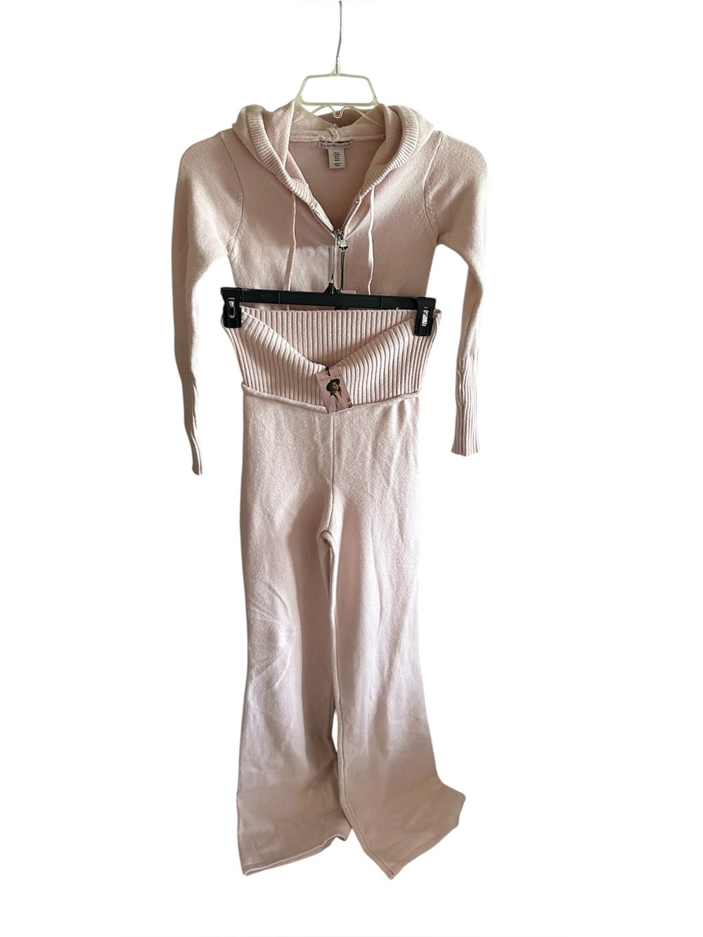 Sincerely Jules Blush Pink Knit Hooded Wide-Leg Jumpsuit